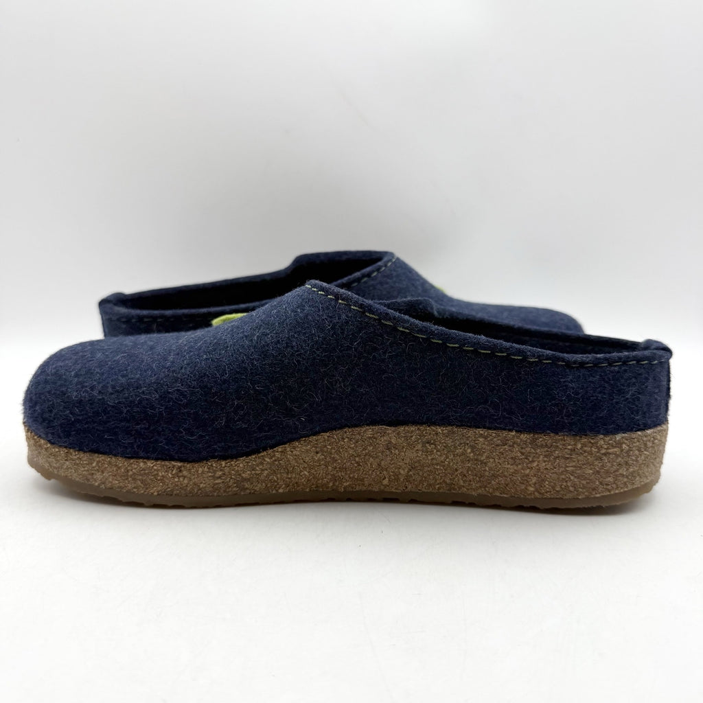 Haflinger Womens Chloe Slippers EU 39 US 8 Blue Wool Felt Appliqués NWOB