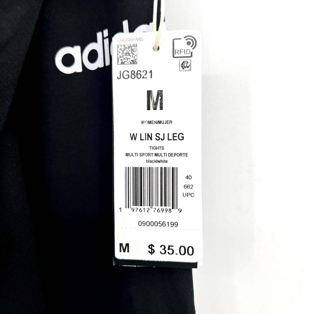 ADIDAS Women's Essentials Linear Leggings Medium Black White Logo NWT
