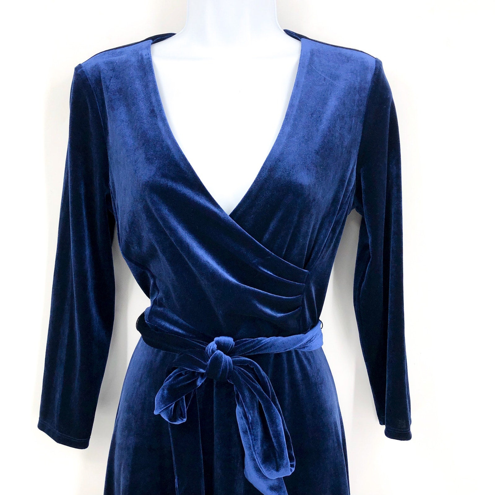 LAUREN RALPH LAUREN Women's Surplice V Neck Velvet Midi Dress Size 10 Blue NWT