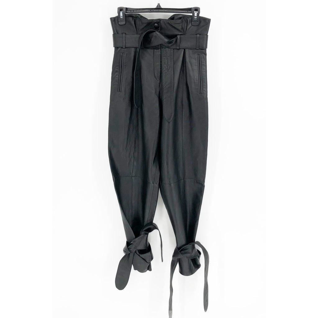 ATTICO Women's Leather Paper Bag Pants IT 40 US Small Black Tie Cuff Belted NWT
