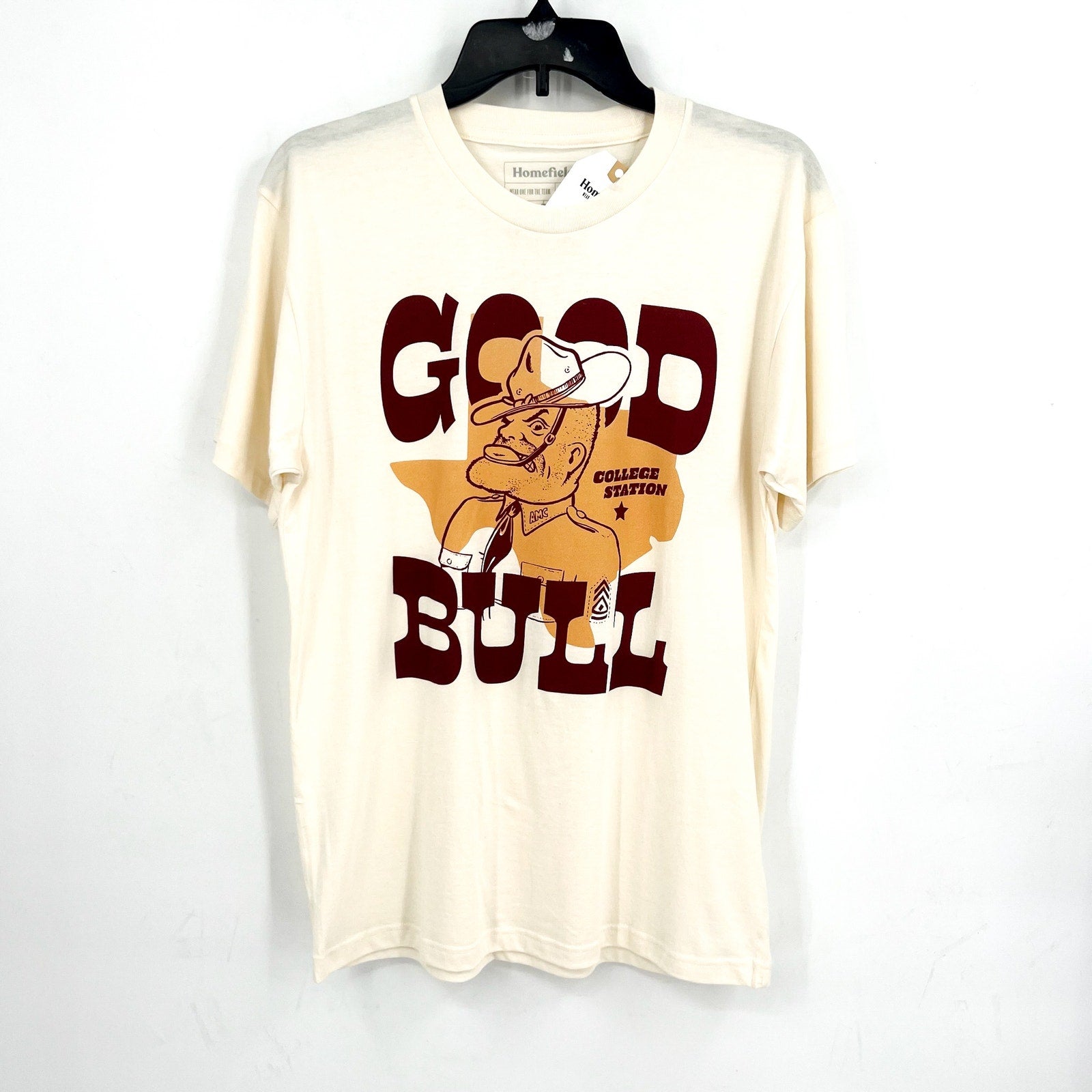 HOMEFIELD Texas A&M Ol' Sarge "Good Bull" Tee Medium Cream Short Sleeve NWT