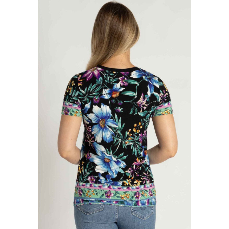 JOHNNY WAS The Janie Favorite Henley Tee Large Jumono Black Short Sleeve NWT