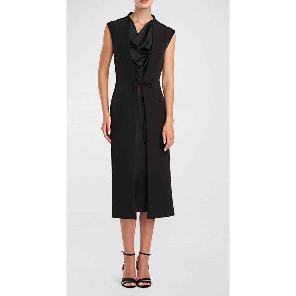 HALSTON Women's Jacklyn Dress In Crepe & Satin Size 2 Black Sleeveless NWT