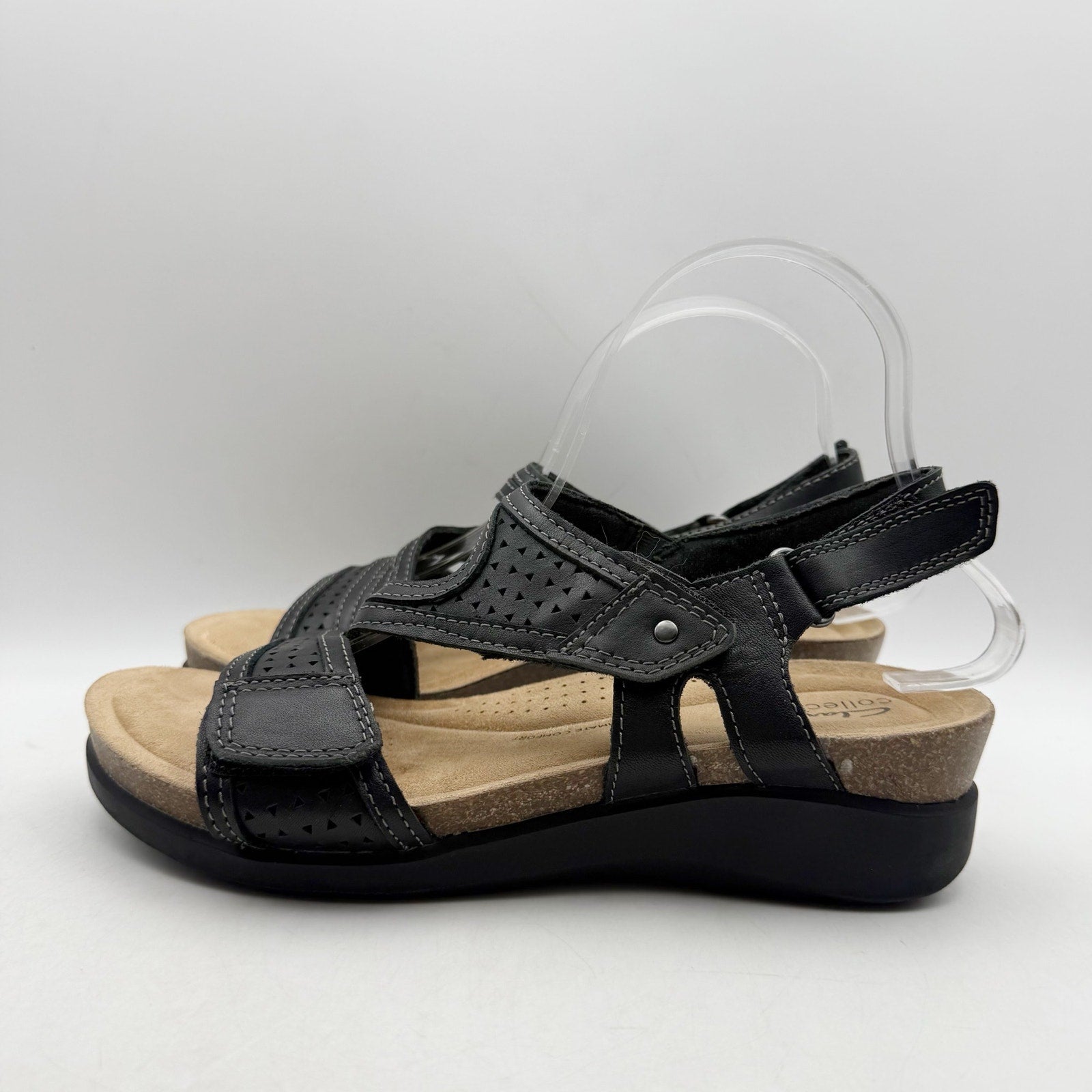 Clarks Womens Calenne Carmen Wedge Sandals US 8.5 M Black Leather NWOB