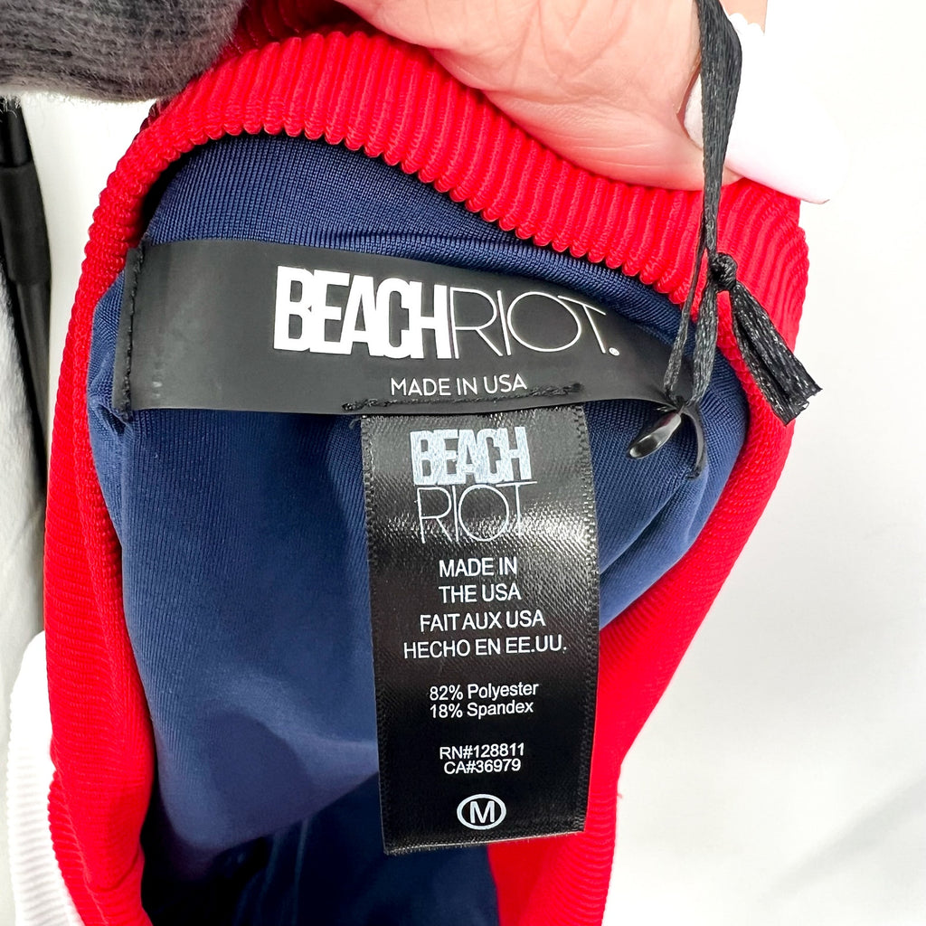 BEACH RIOT Heidi Bikini Bottom Medium Americana Colorblock Blue High Waist NWT