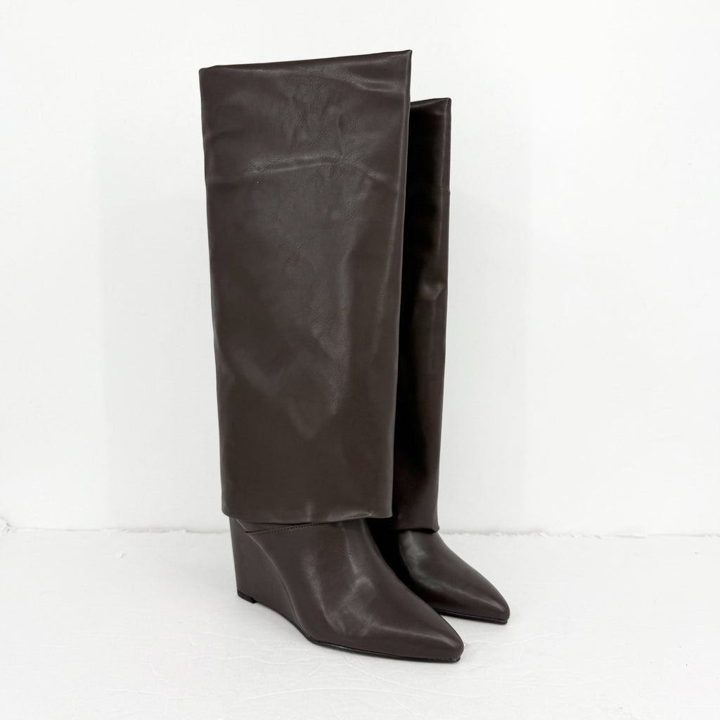 Madden Girl Womens Evander Fold-Over Knee High Boots US 6 Dark Brown NIB