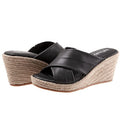 SoftWalk Womens Halsey Wedge Sandal Size 7.5 NARROW Black Leather Espadrille NIB