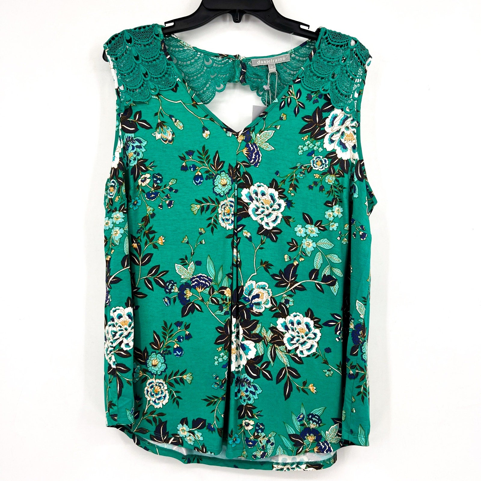 DANIEL RAINN Women's Sleeveless Crochet Lace Top 2X Tropical Green Floral NWT