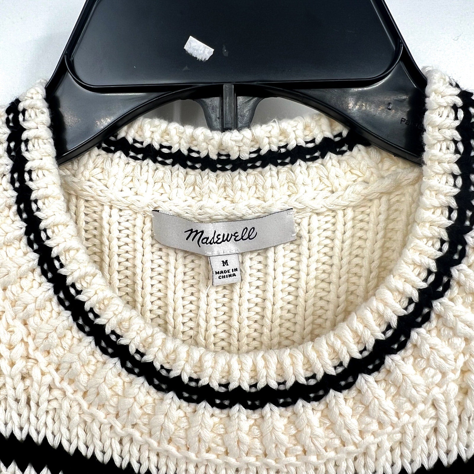 MADEWELL Womens Striped Sweater Vest Medium Cream Black Stripe 100% Cotton NWT
