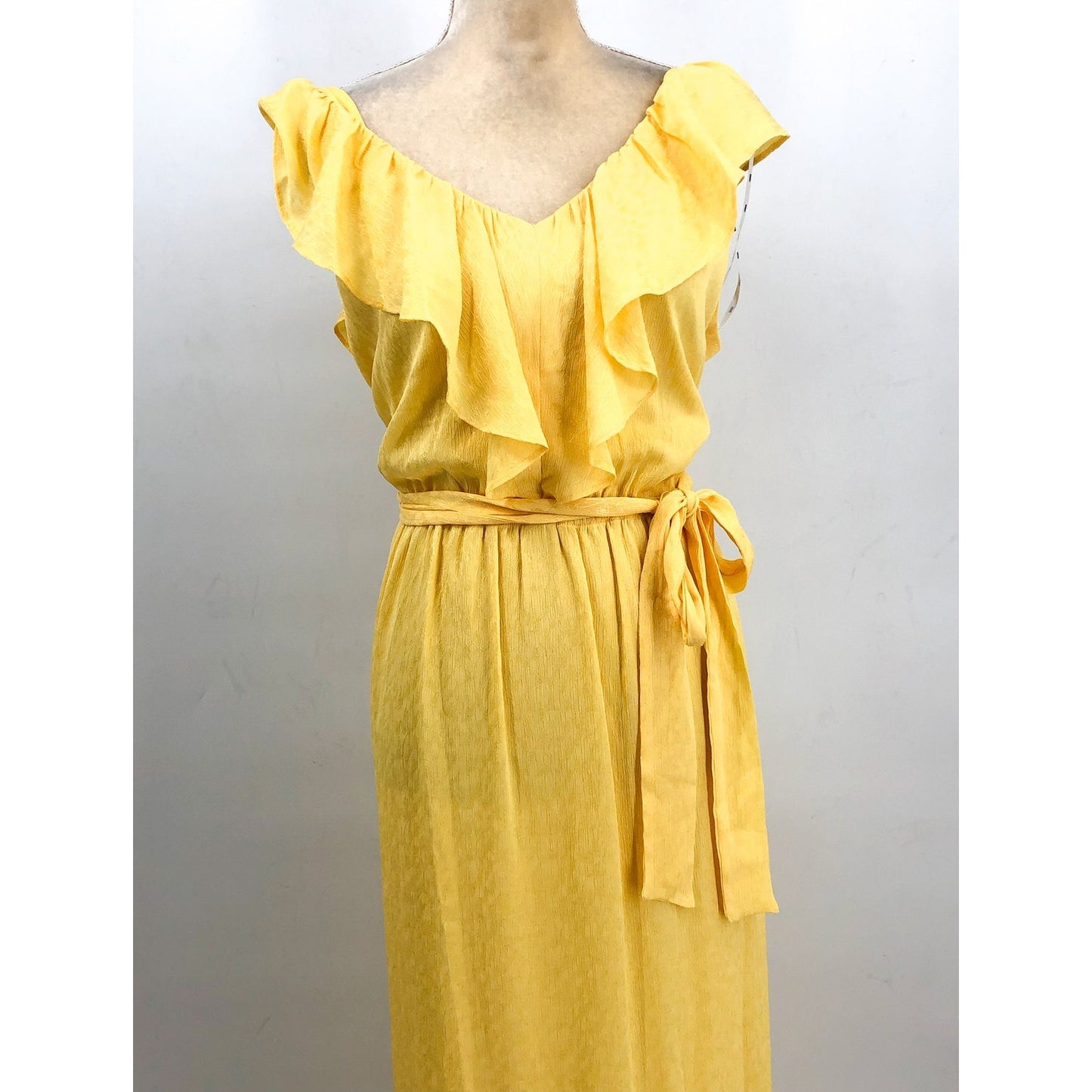 DKNY Womens Ruffle V-Neck Dress Size 16 Yellow Lemonade Tie Waist NWT