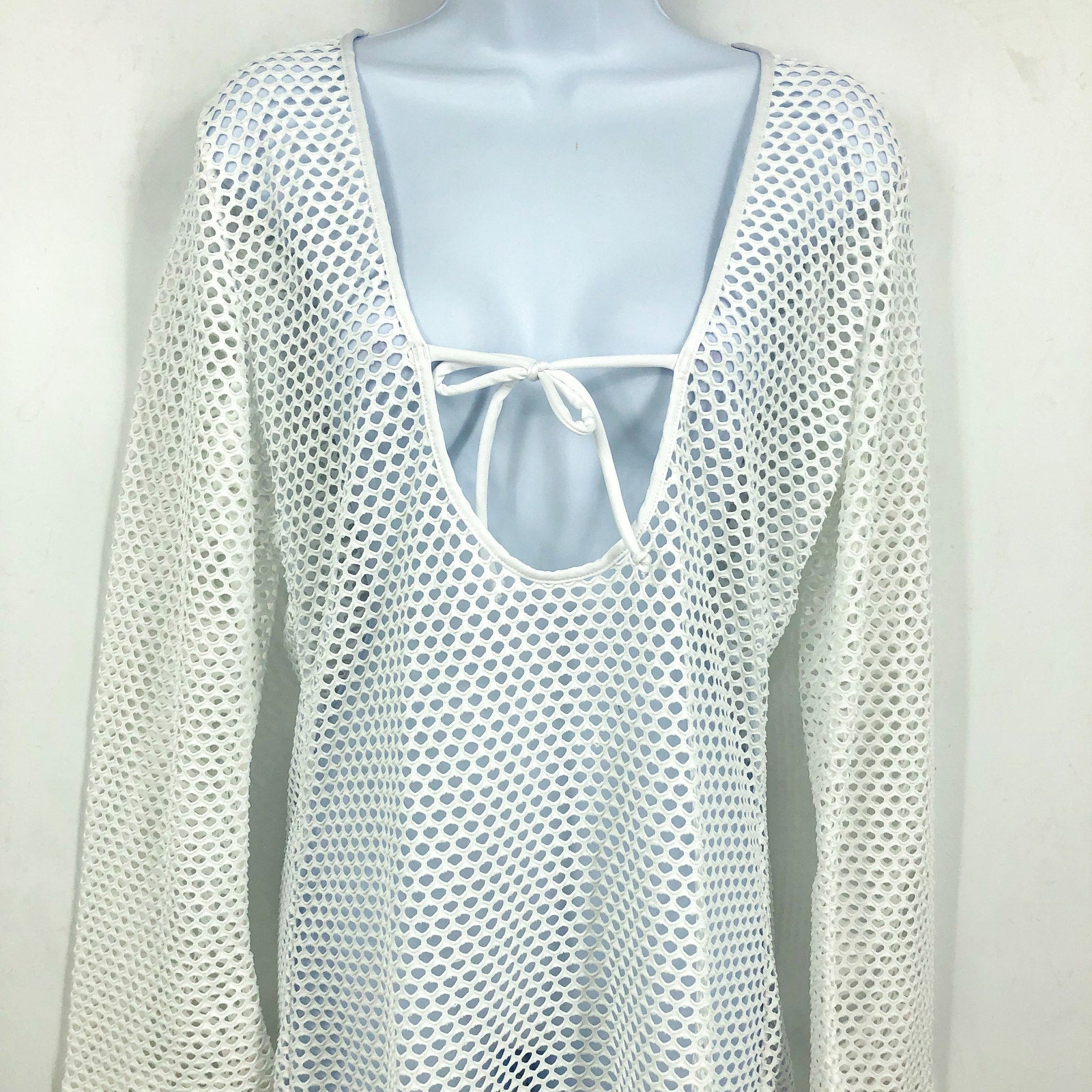 SEAFOLLY Women's Mesh Effect Swim Cover Up US 6 Small White Long Sleeve NWT
