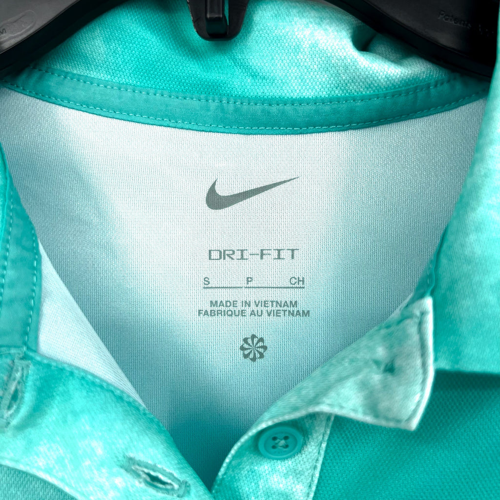 NIKE Womens Dri-FIT Short-Sleeve Golf Polo Shirt Small Blue Green Print NWT