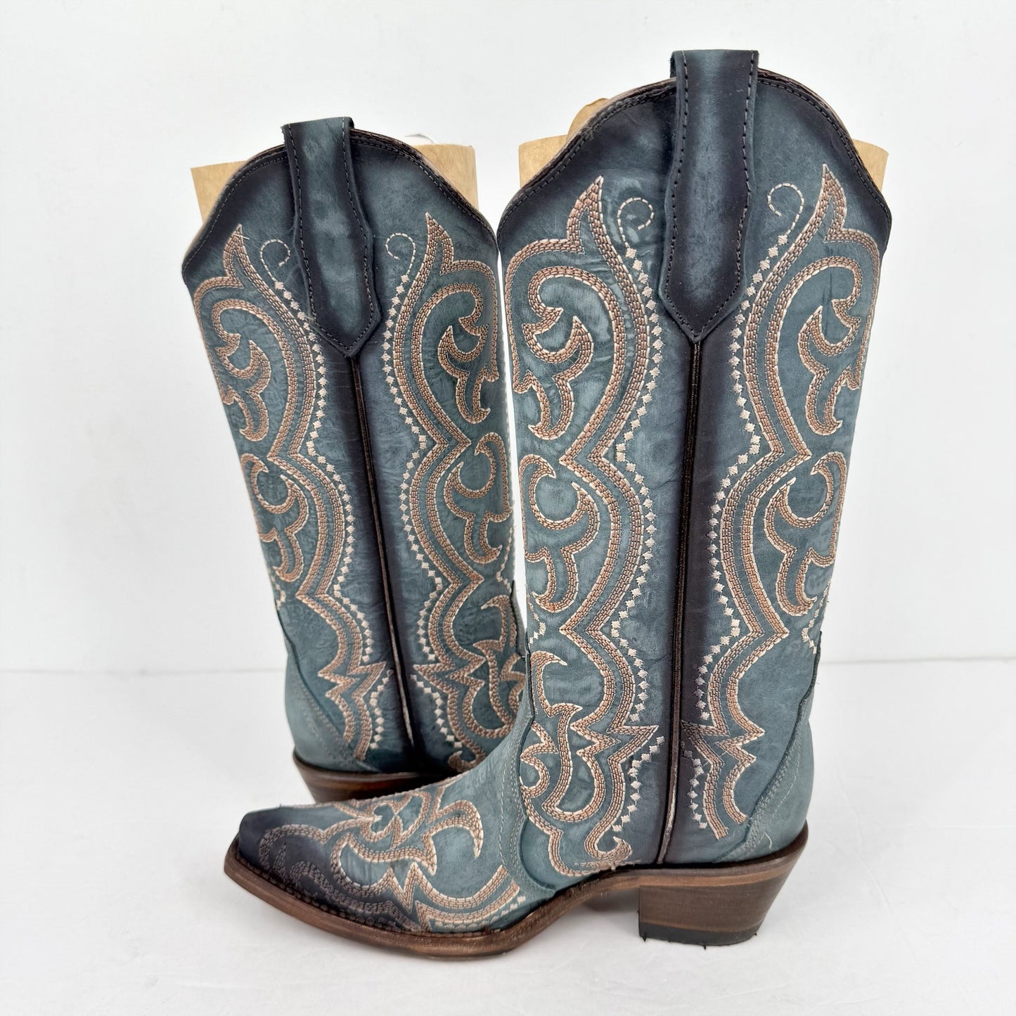 Corral Womens L5869 Western Cowboy Boots US 6 M EU 36.5 Blue Leather Stitch NIB
