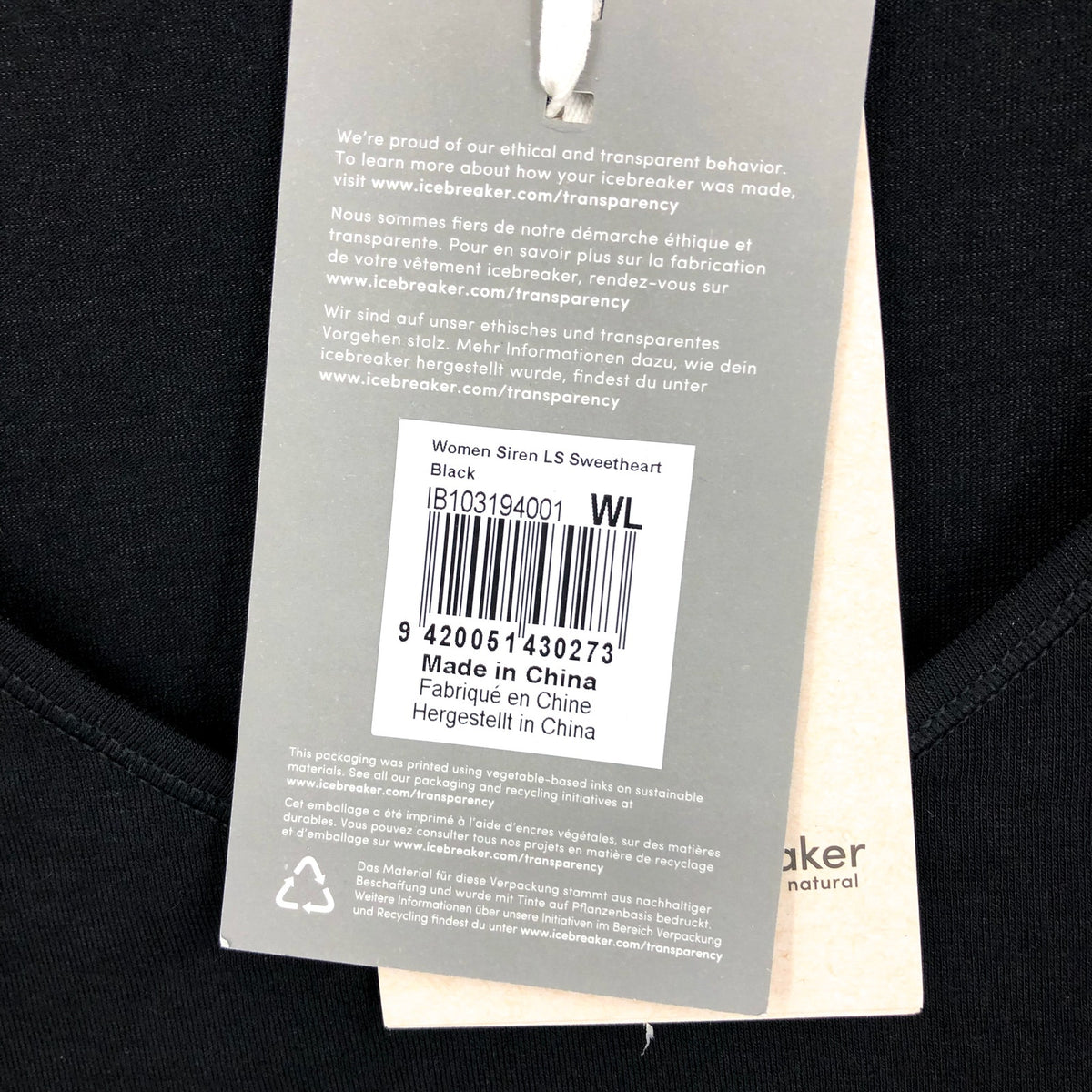 ICEBREAKER Women's Merino 150 Siren Long Sleeve Sweetheart Top Large Black NWT