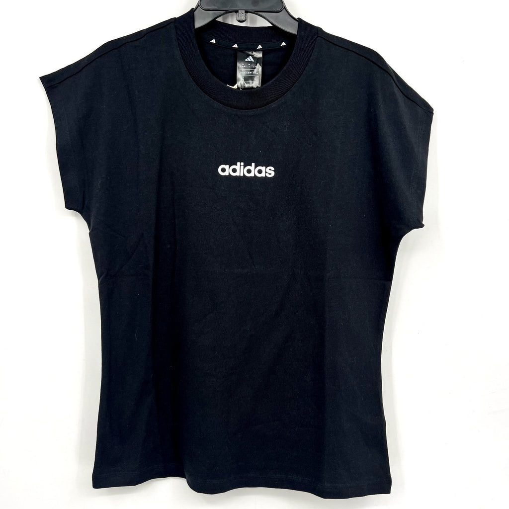 ADIDAS Women's Essentials Linear Cotton Tee Large Black White Short Sleeve NWT