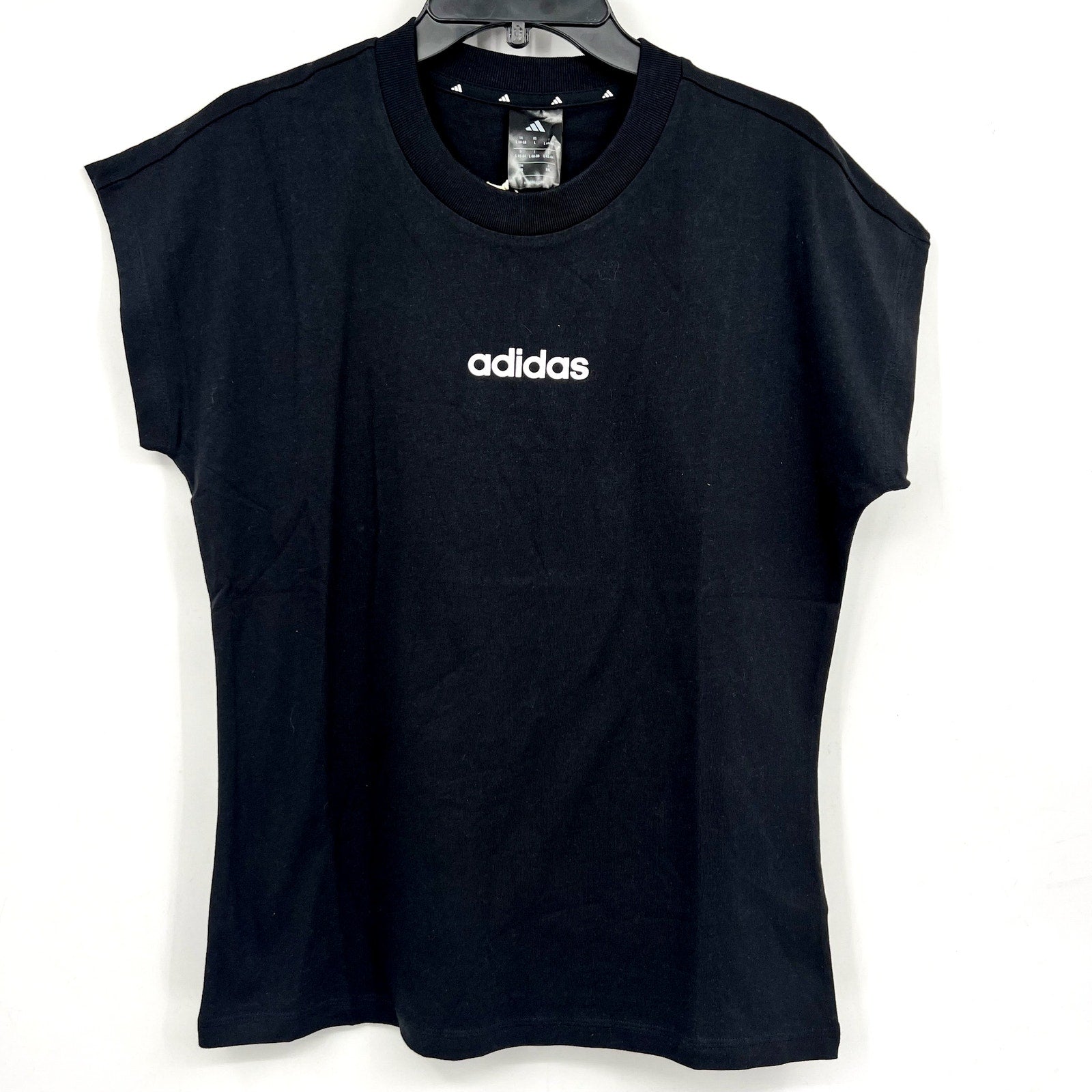 ADIDAS Women's Essentials Linear Cotton Tee Large Black White Short Sleeve NWT