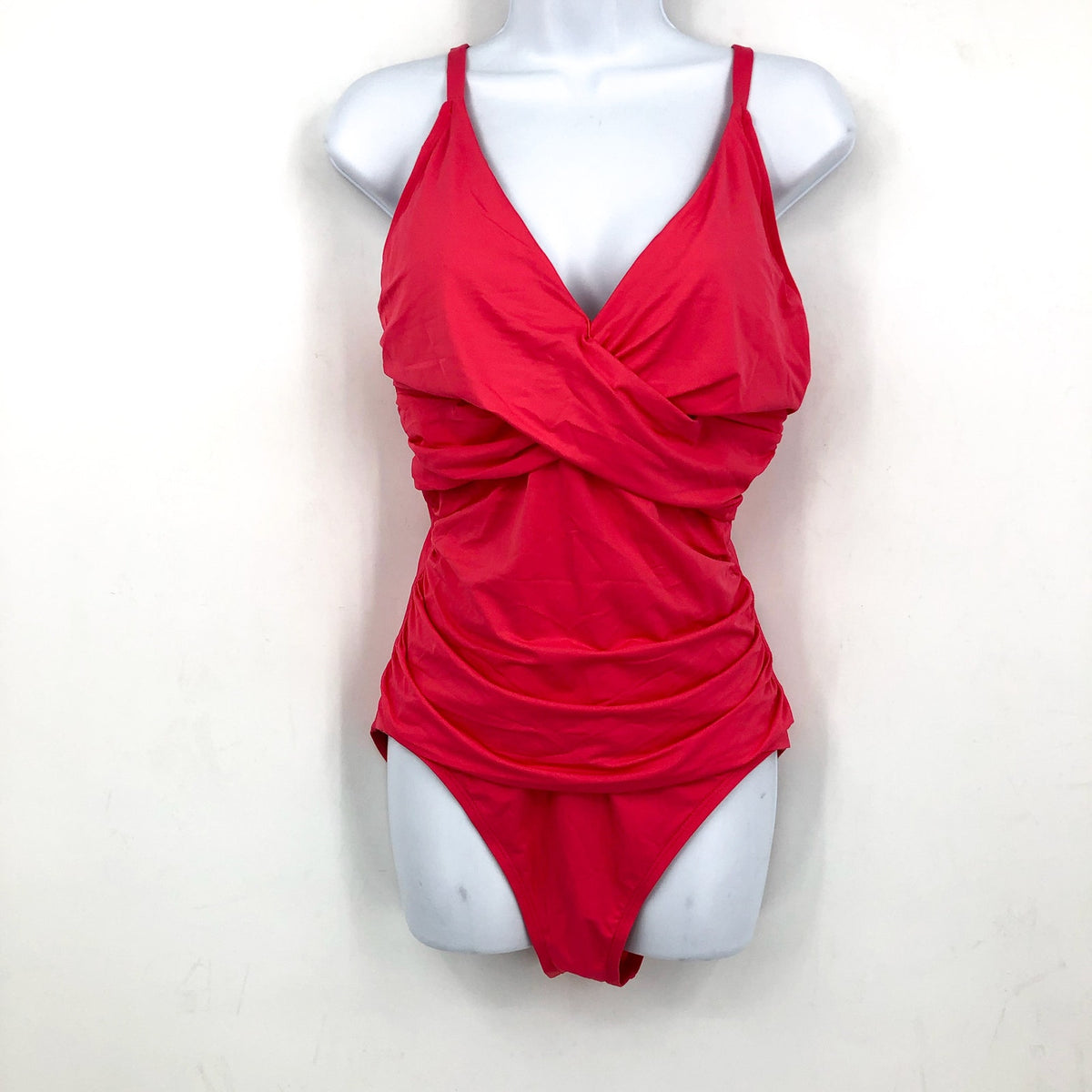 TOMMY BAHAMA Women's Pearl Cross Front One-Piece Swimsuit Size 14 Pink OTS NWT