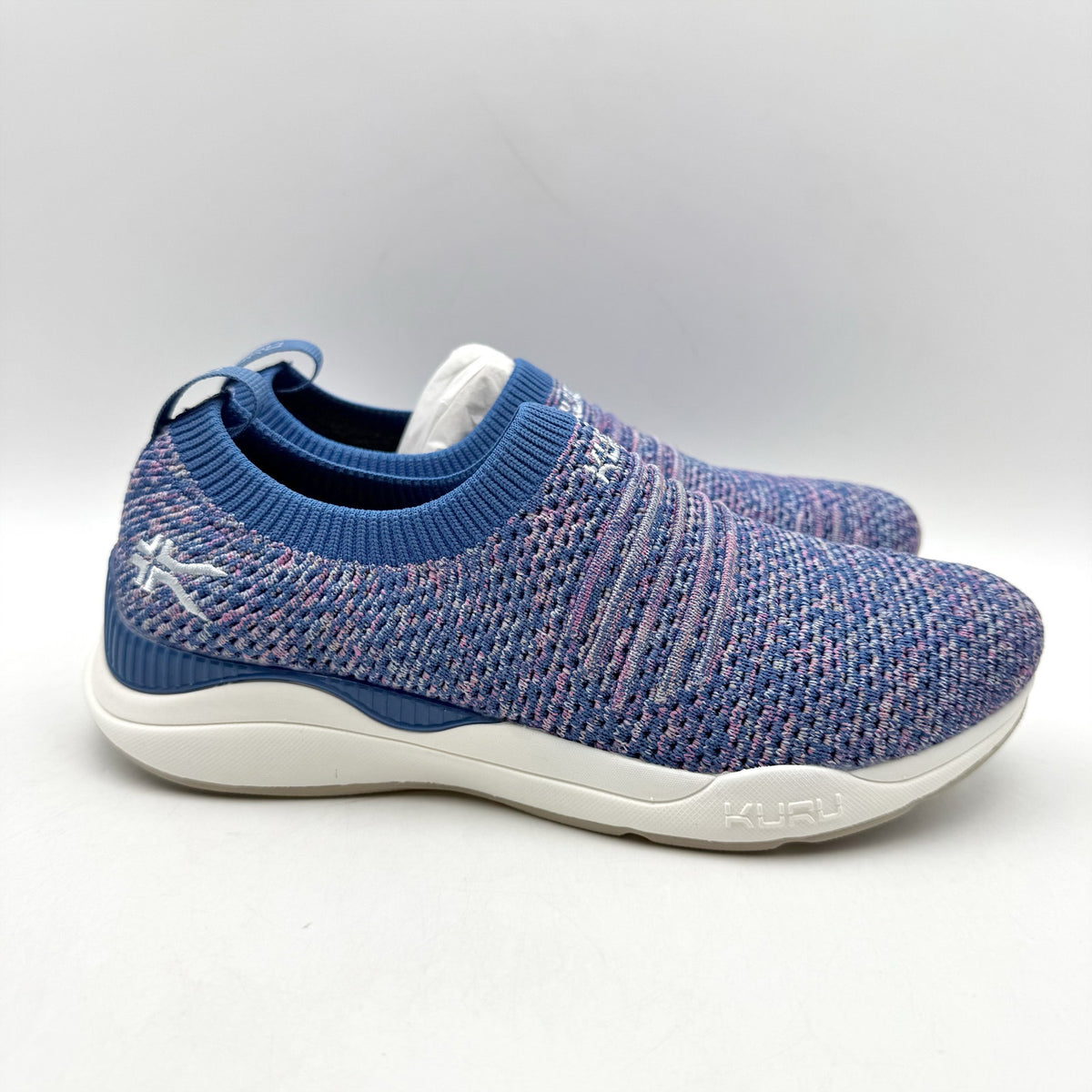 Kuru Womens Stride Casual Sneakers Size 5.5 WIDE Blue White Knit Slip On NWOB