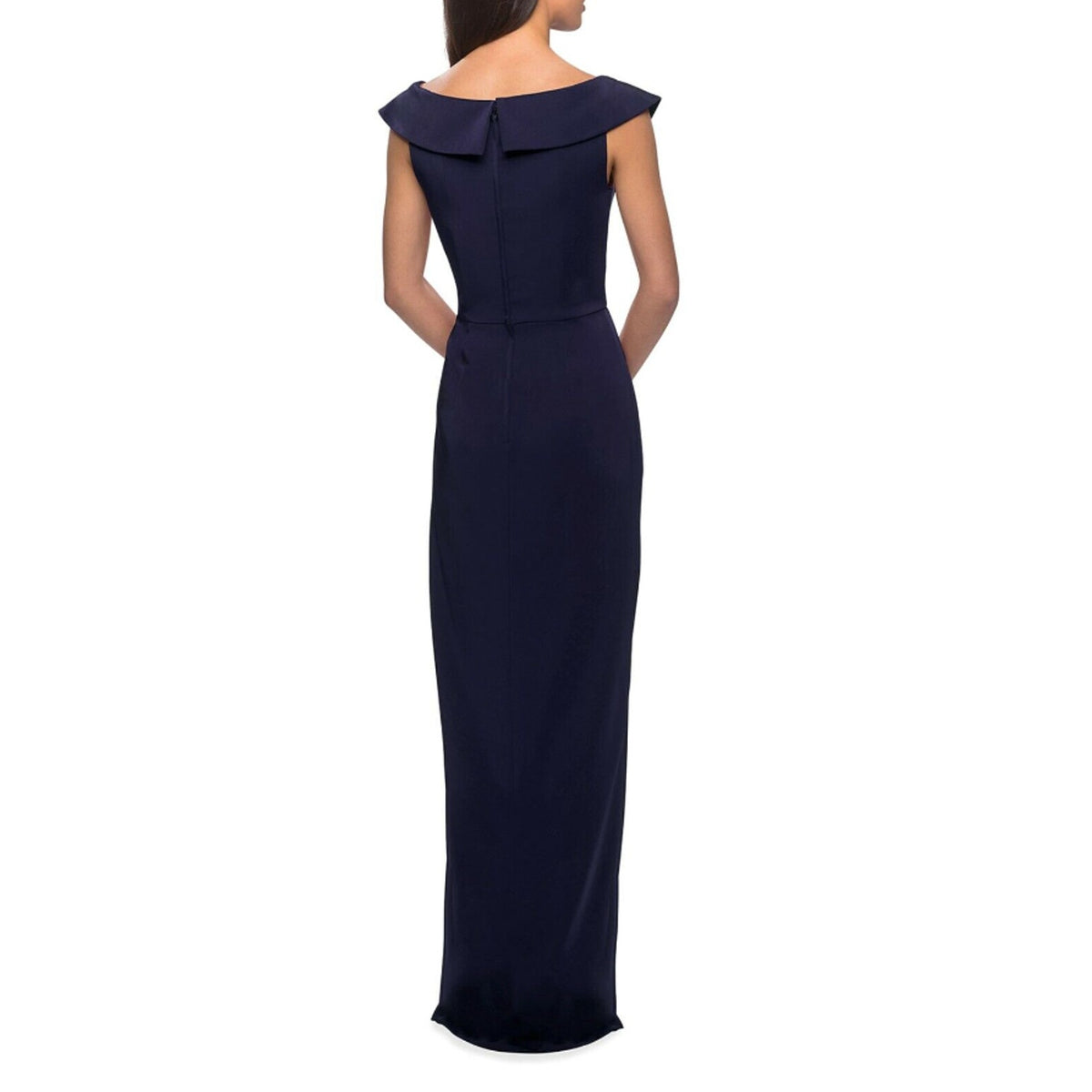 LA FEMME 25206 Jersey Column Gown 2 Navy Blue Off-the-Shoulder Ruched NWOT