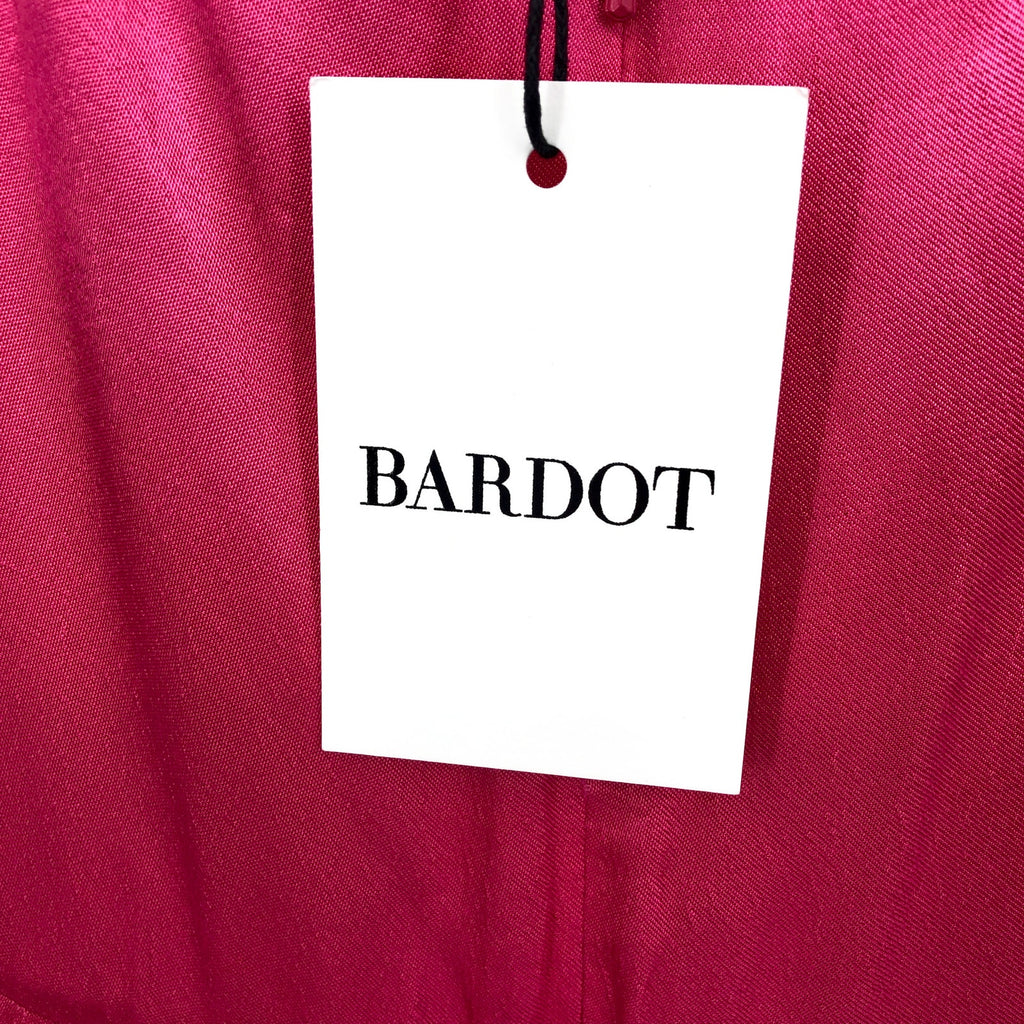 BARDOT Women's Zadie Midi Dress XS US 4 Raspberry Pink Satin Ruched NWT