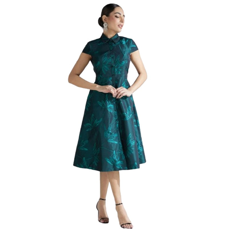 AIDAN BY AIDAN MATTOX Floral Jacquard Midi Dress Size 2 Green Cap Sleeve NWT
