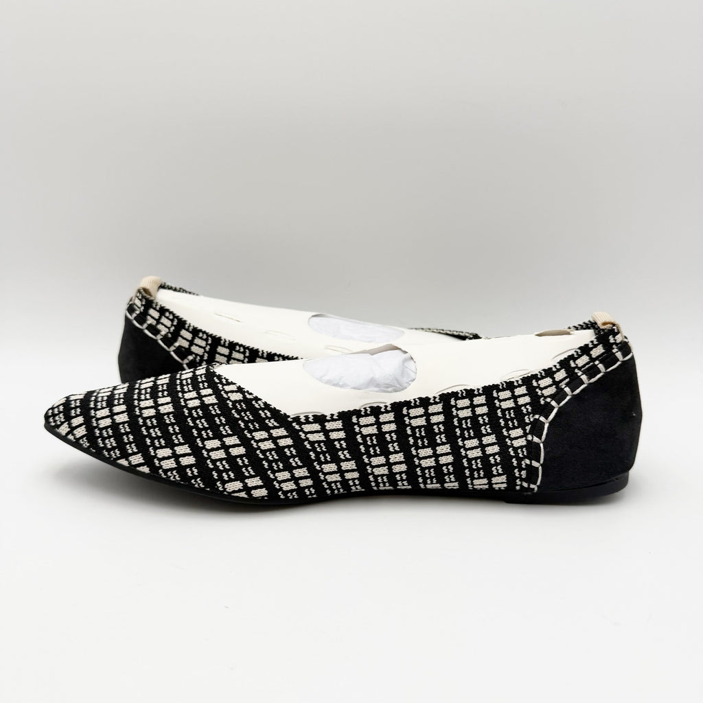 MIA Womens Lissy Fly Ballet Flats Size 6.5 M Black White Plaid Knit NWOB
