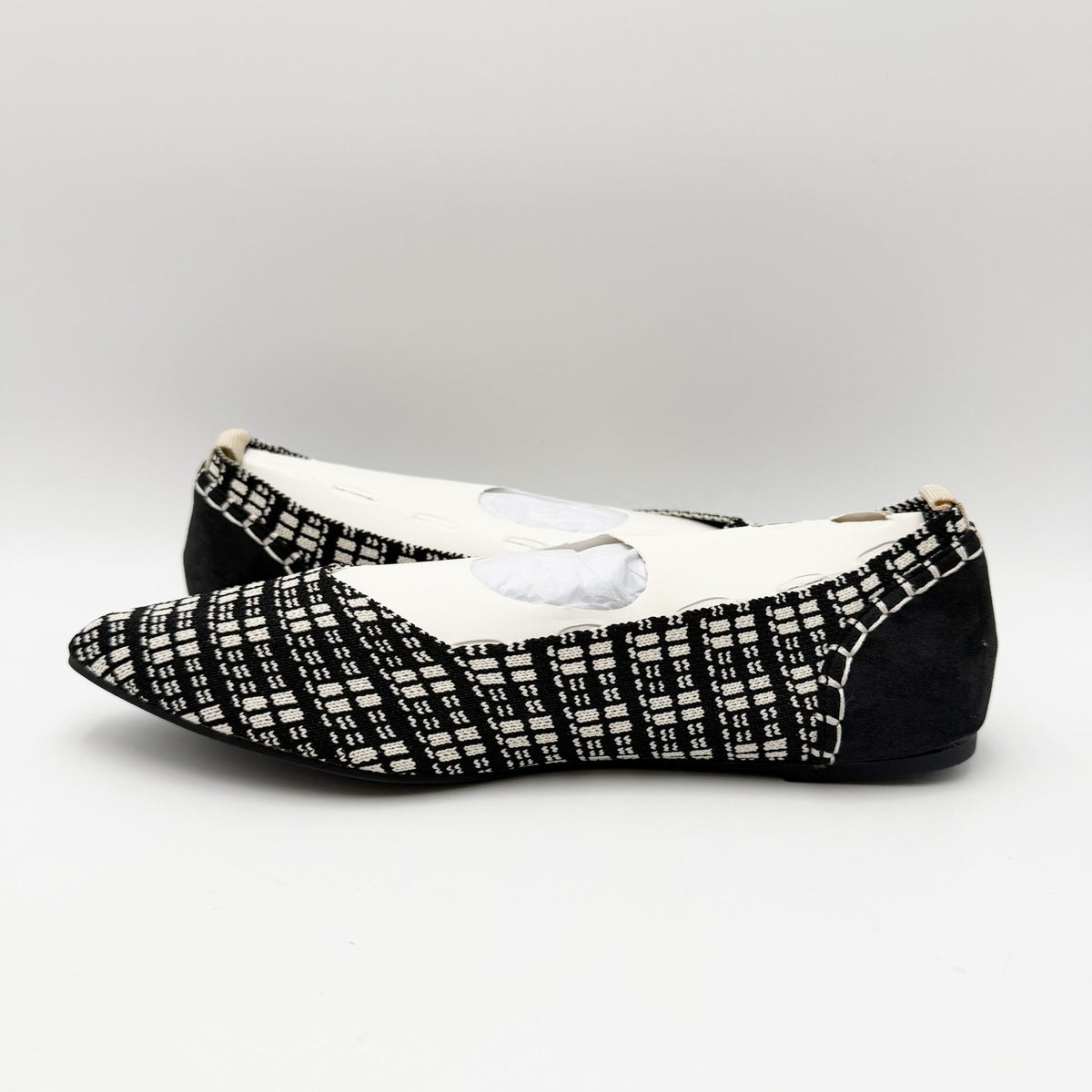 MIA Womens Lissy Fly Ballet Flats Size 6.5 M Black White Plaid Knit NWOB