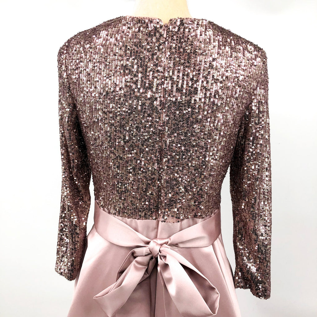 XSCAPE Women's Sequin & Satin A-Line Gown Size 10 Rose Pink Elbow Sleeve NWOT
