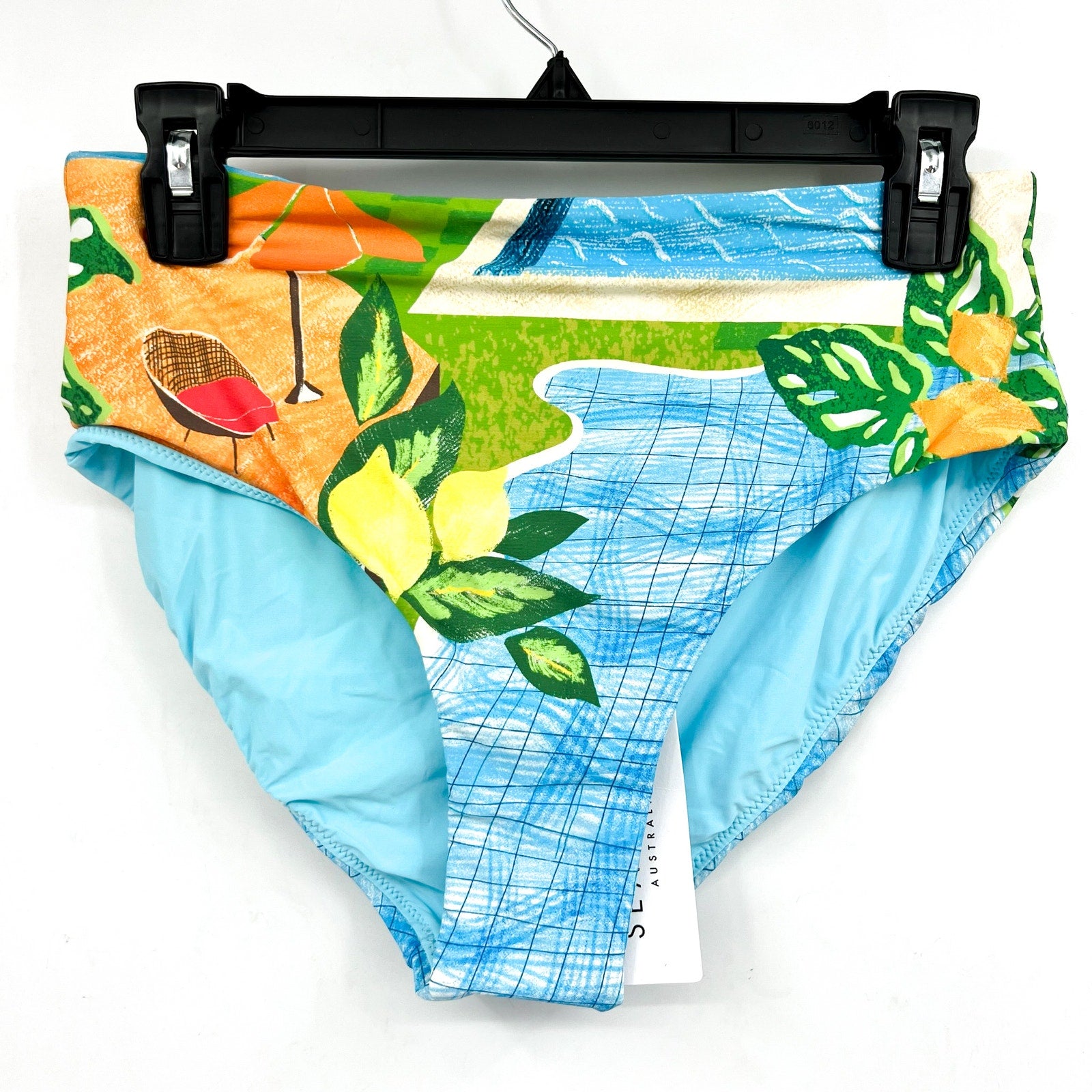 SEAFOLLY Womens Sunset Bikini Bottom Size 8 Turquoise Print High Waist Pant NWT