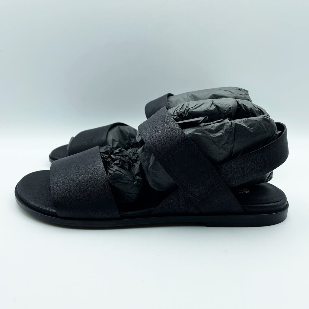 Eileen Fisher Womens Kanza Sandals US 11 Black Tumbled Leather Double Strap NWOB