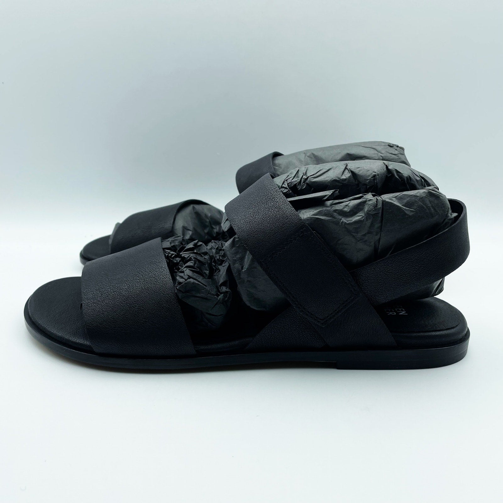 Eileen Fisher Womens Kanza Sandals US 11 Black Tumbled Leather Double Strap NWOB