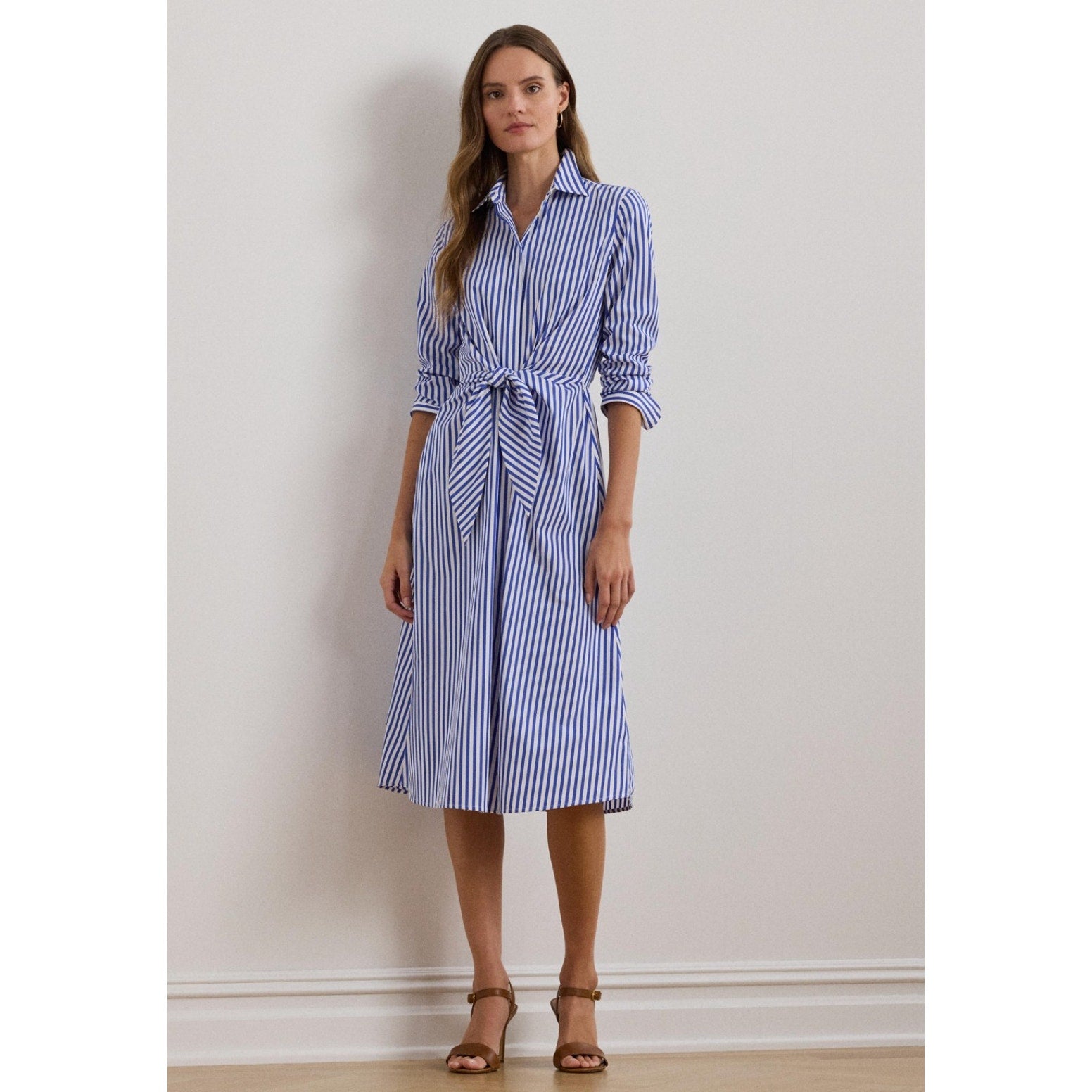 LAUREN RALPH LAUREN Kahwell Shirt Dress Size 10 Blue White Stripe Tie Waist NWT