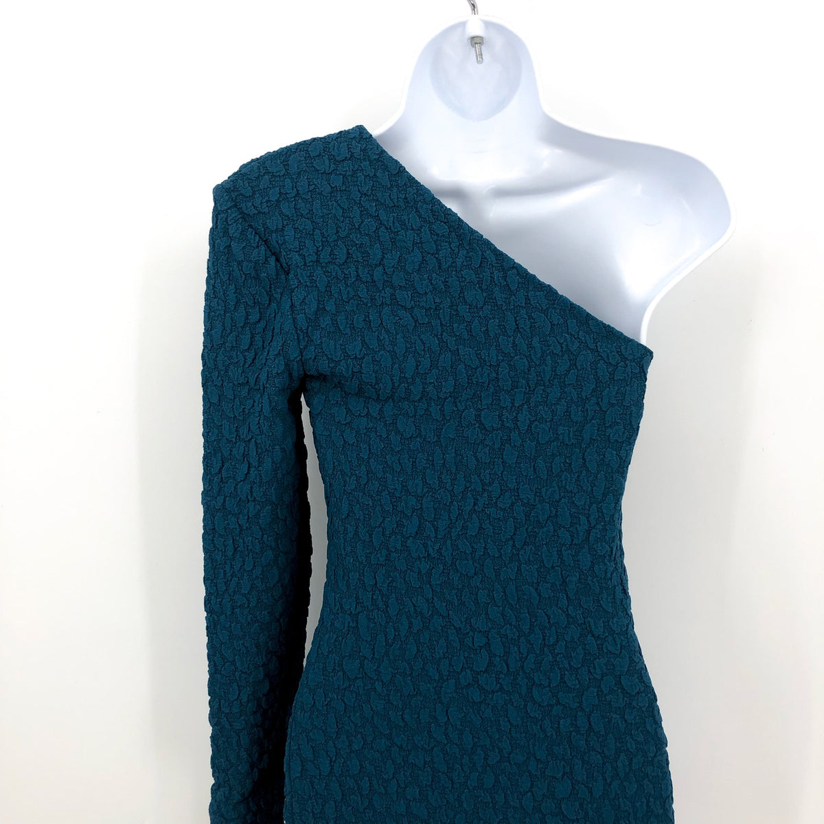 BARDOT Women's Crinkle One Shoulder Dress Size 4 Teal Blue Stretch Lined NWT