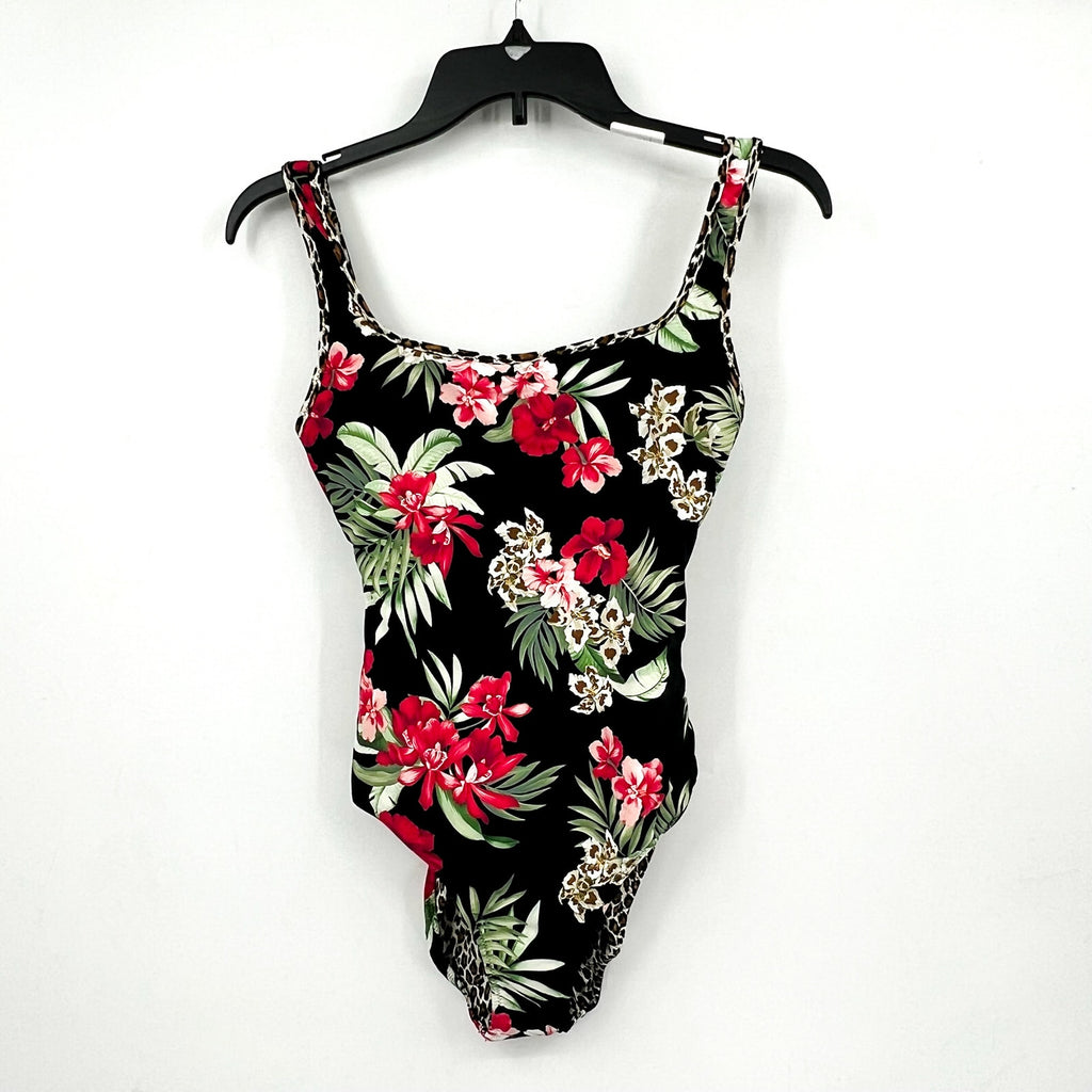 TOMMY BAHAMA Lily Cat Reversible One Piece Swimsuit Size 10 Black Leopard NWT