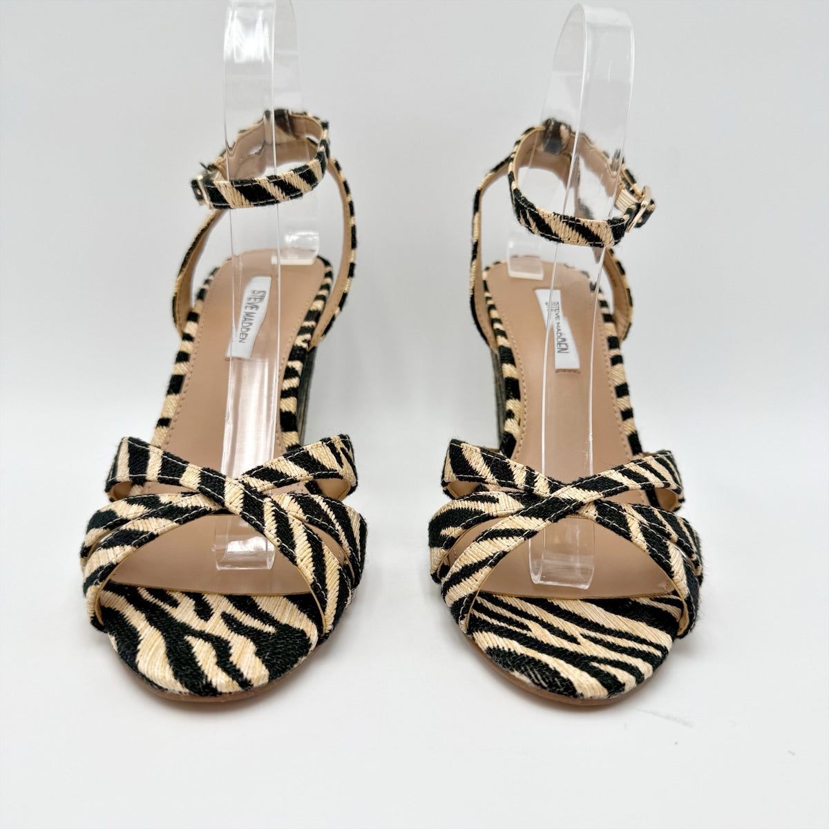 Steve Madden Womens Harbor Wedge Sandals Size 8 M Zebra Brown Black NIB