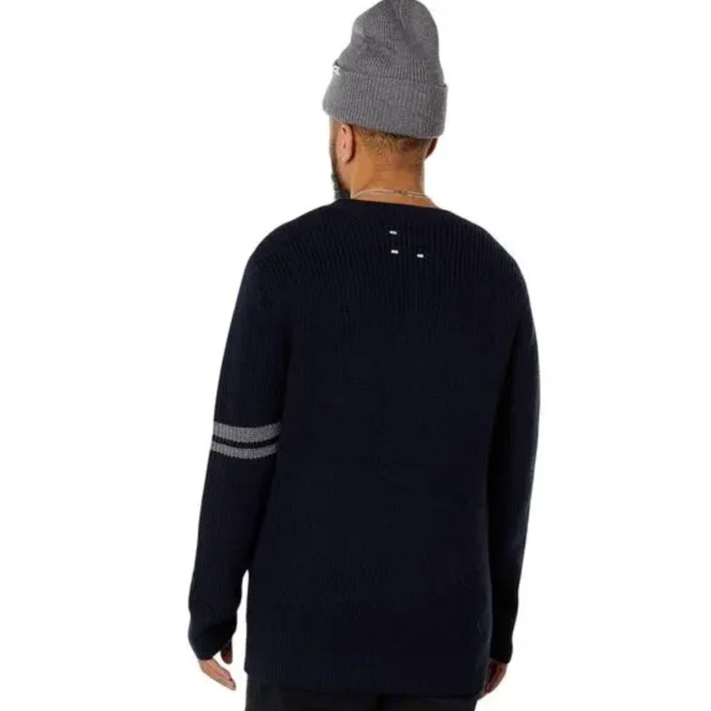 LABEL Men Go-To Sweater Small Navy Blue Light Grey Knit Crewneck Merino Wool NWT