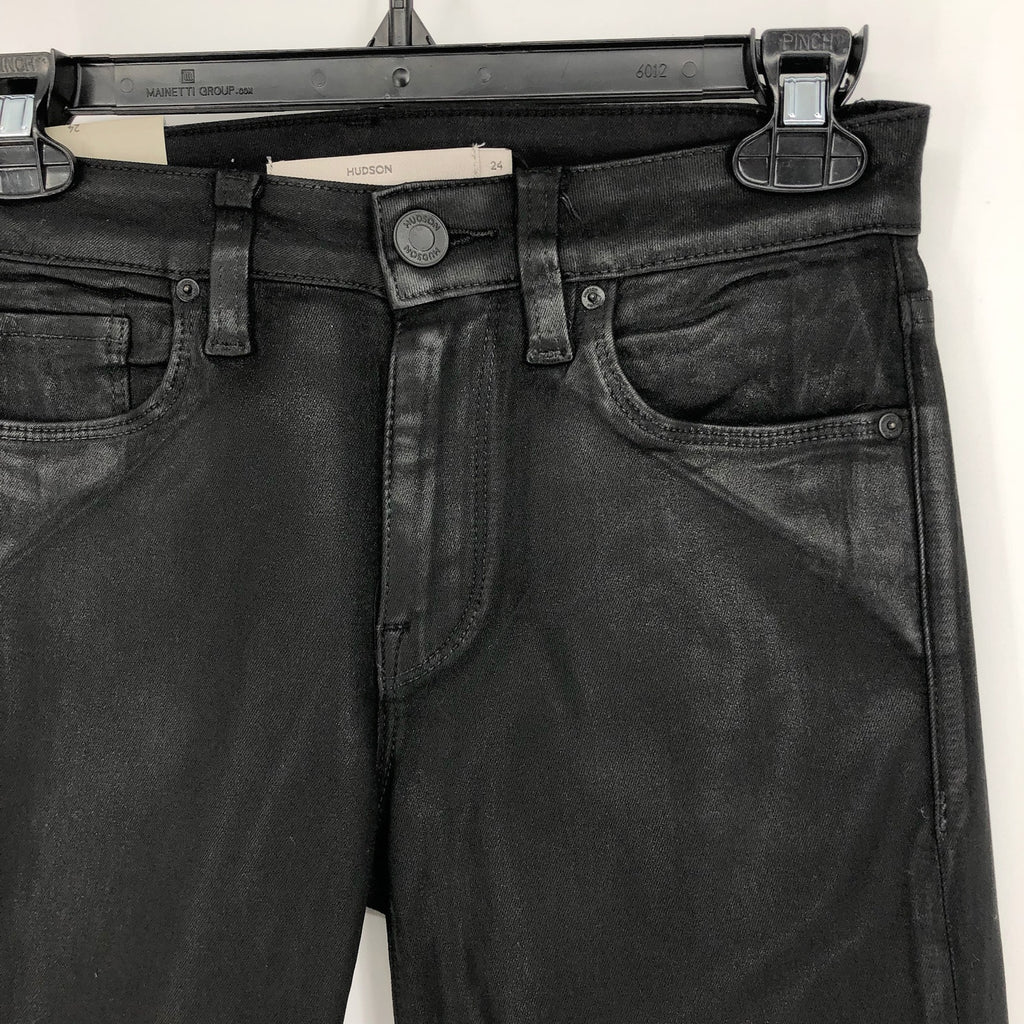 HUDSON JEANS Nico Straight Ankle Jeans Size 24 Coated Black Beauty NWT