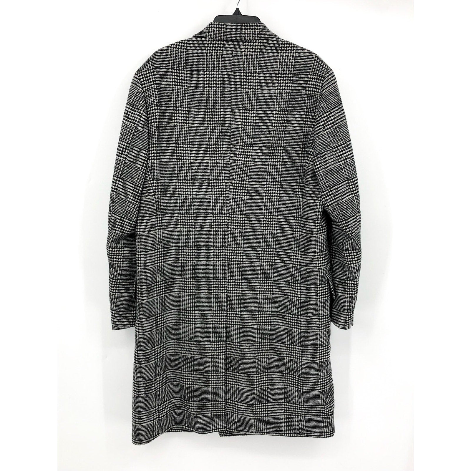 NORDSTROM Mens Overcoat Medium Black White City Glenn Plaid Wool Blend NWT