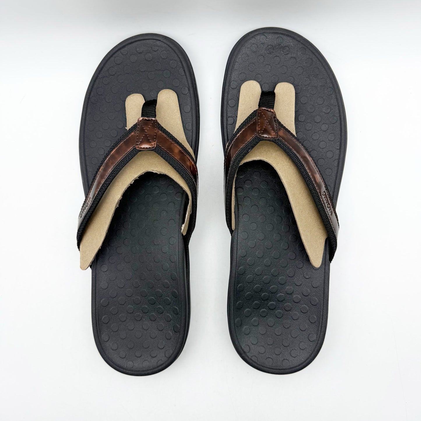 Vionic Womens Tide ll Flip Flop Sandals US 12 M EU 43 Black Brown Slip On NWOB