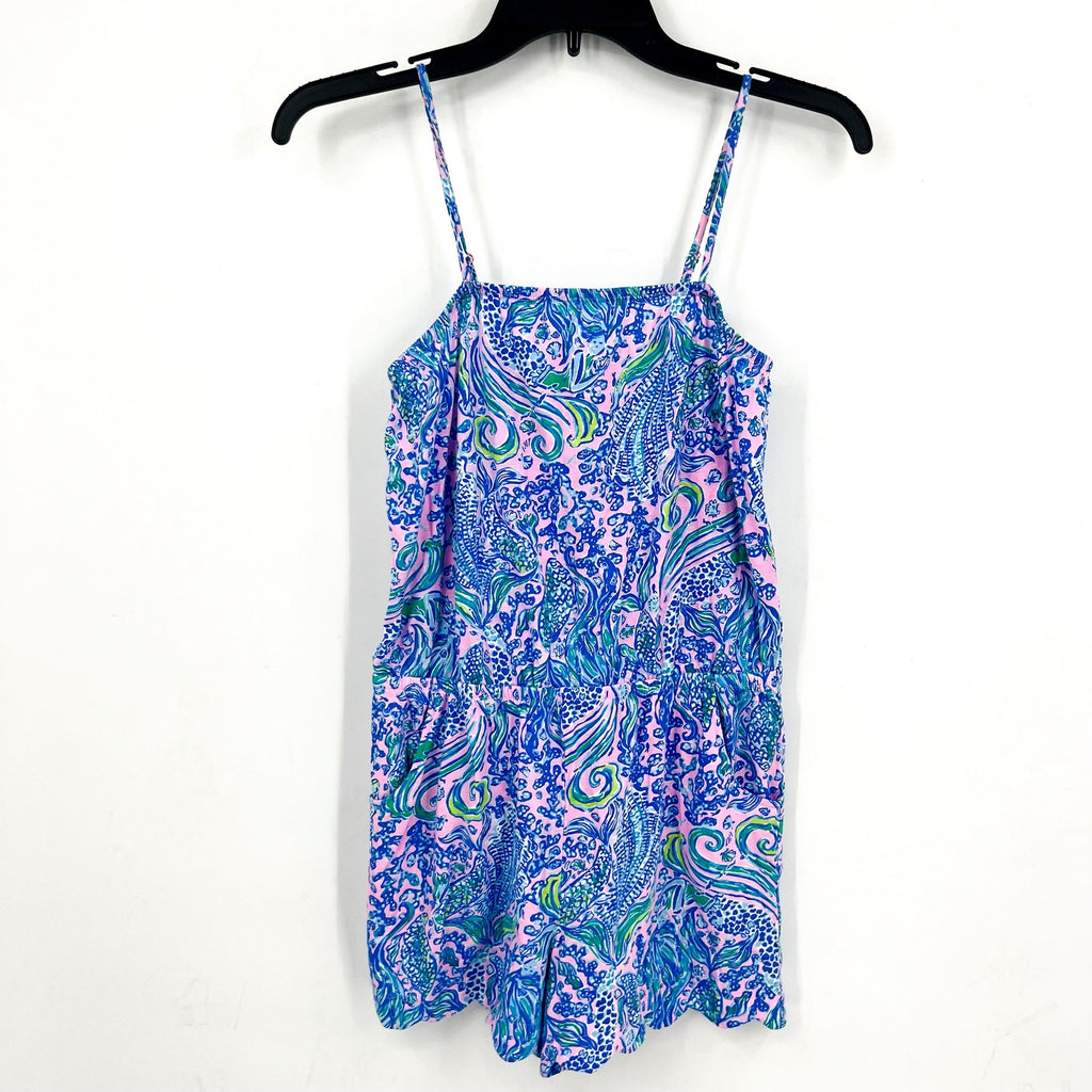 LILLY PULITZER Girl Mini Jace Romper XL 12-14 Pink Blue We Mermaid It NWOT