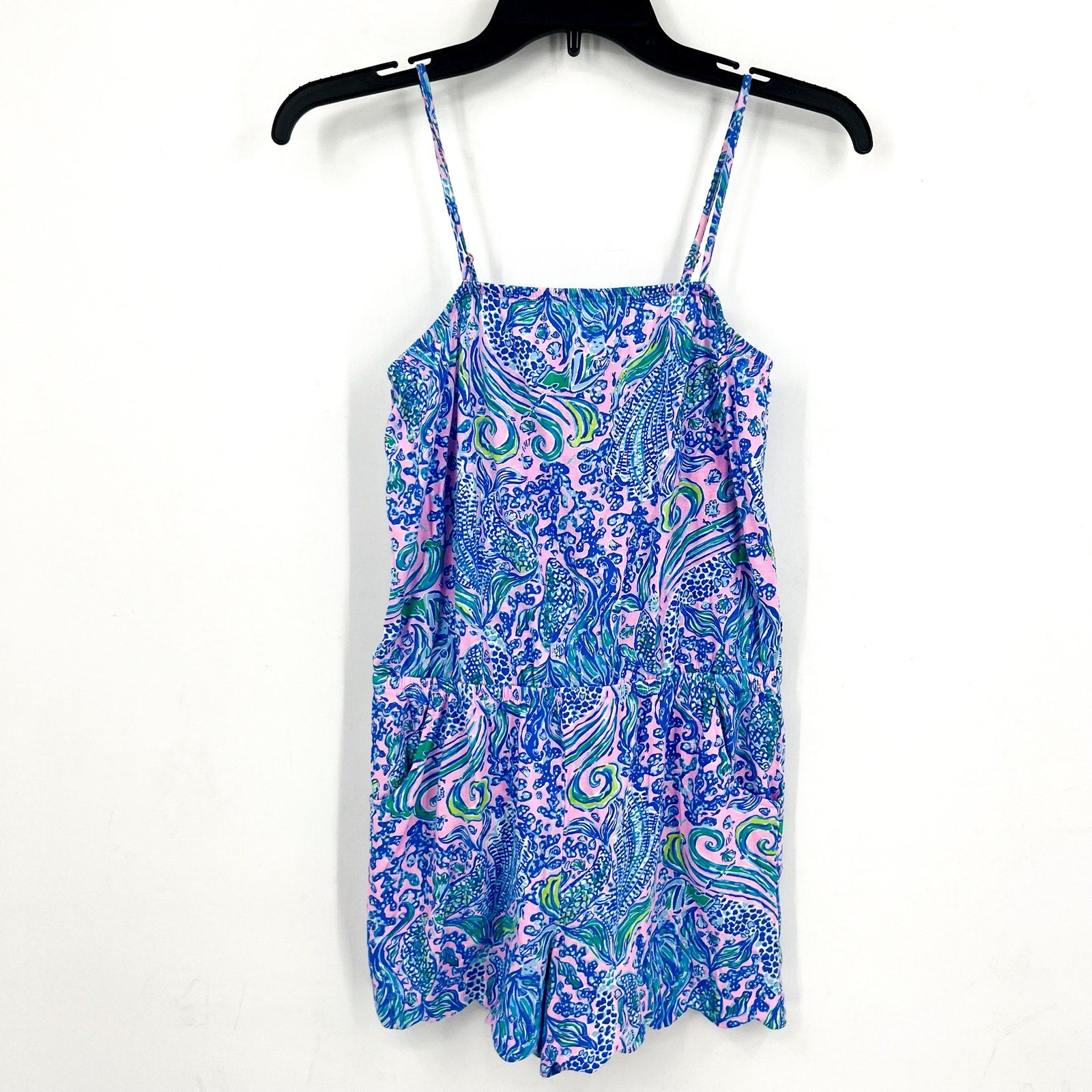 LILLY PULITZER Girl Mini Jace Romper XL 12-14 Pink Blue We Mermaid It NWOT