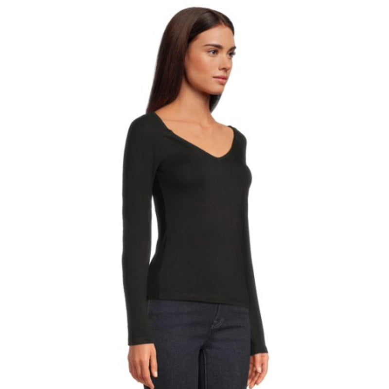MADEWELL Women's Double V-Neck Top Small Jet Black Jersey Long Sleeve NT721 NWT