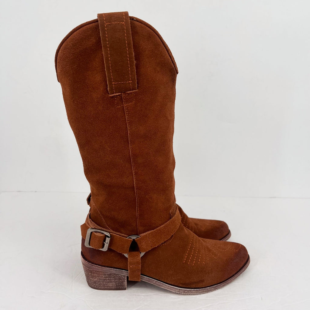 Vintage Foundry Co. Womens Peyton Western Boots Size 7 EU 37 Brown Suede NWOB