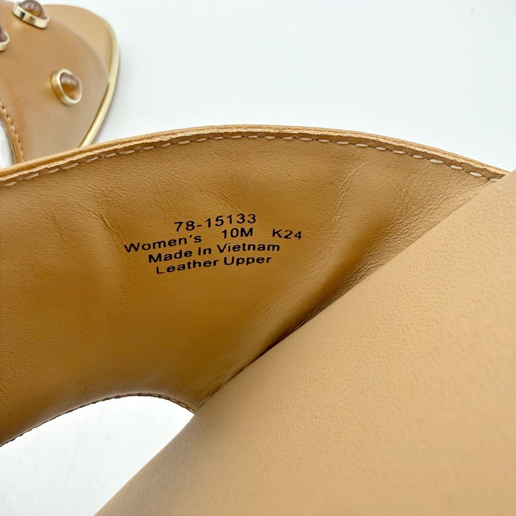 Johnston & Murphy Womens Shayla Slide Sandal US 10 M Tan Leather Embellished NIB