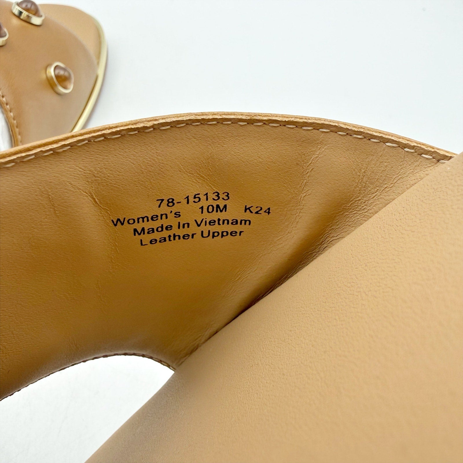 Johnston & Murphy Womens Shayla Slide Sandal US 10 M Tan Leather Embellished NIB