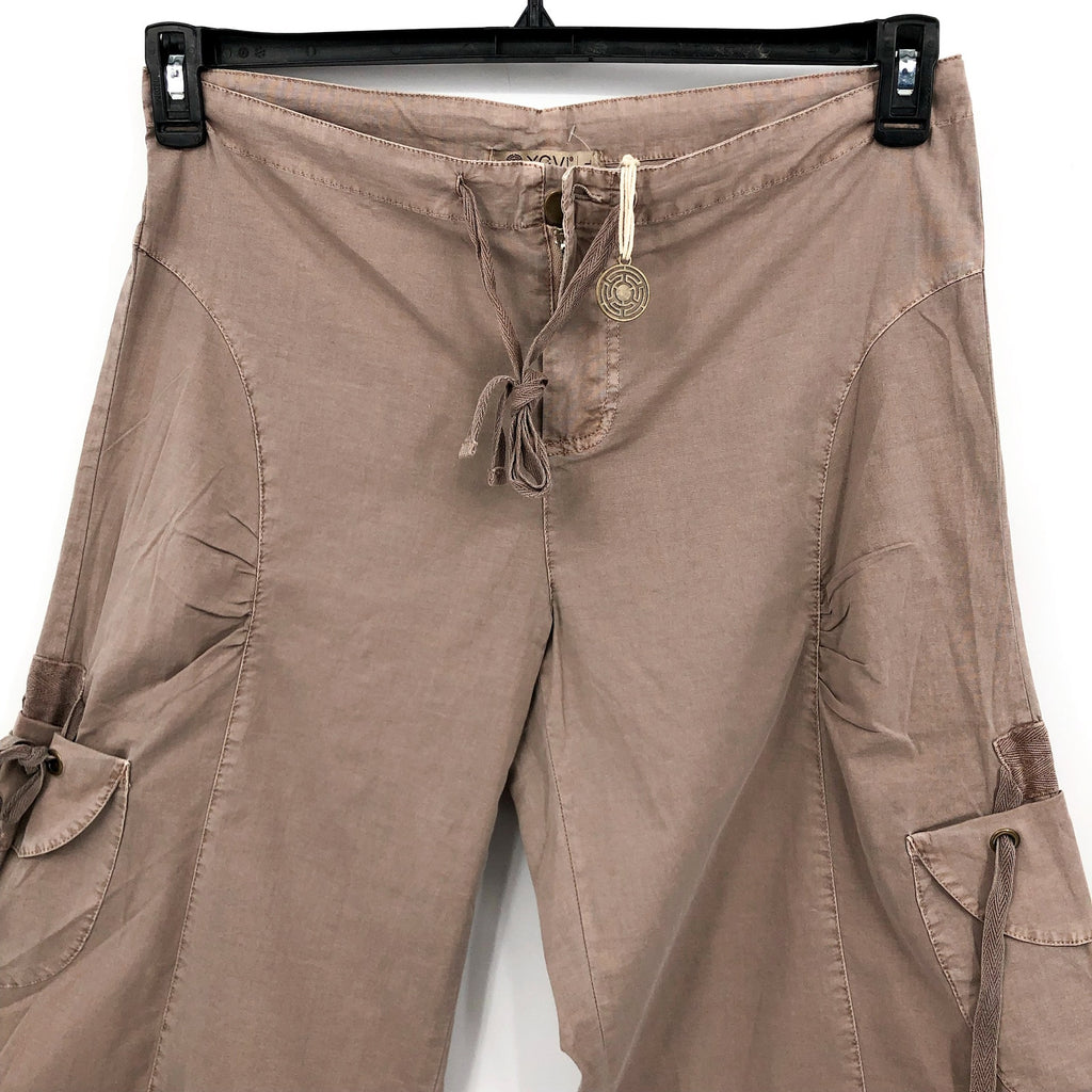 XCVI Women's Cargo Gaucho Crop Pants Large Beige Mink Lagenlook NWT