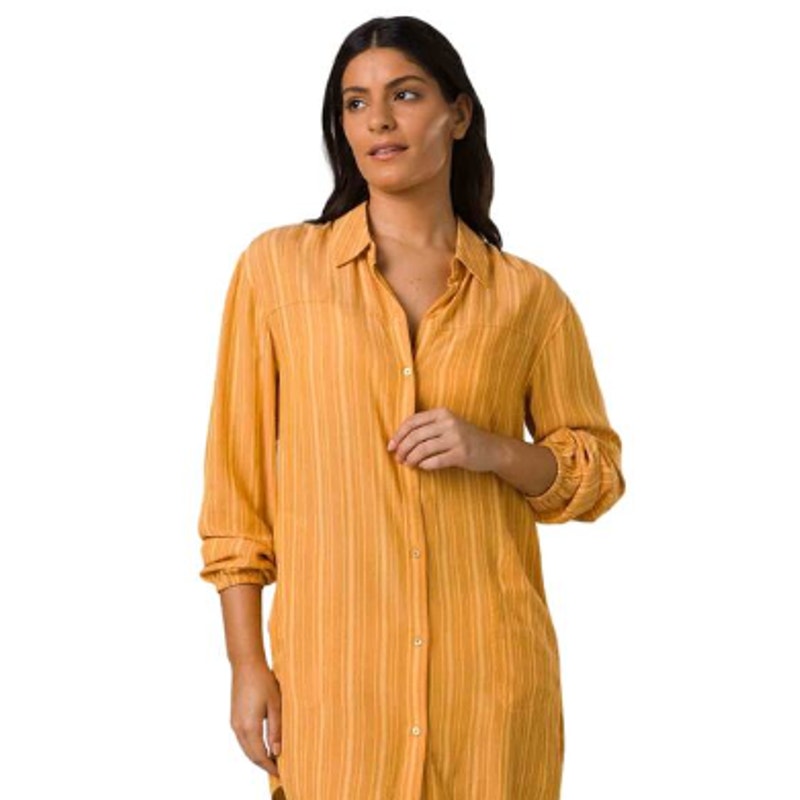 PRANA Women's Fernie Swim Cover Up Shirt Small Gold Deep Solstice Stripe NWT