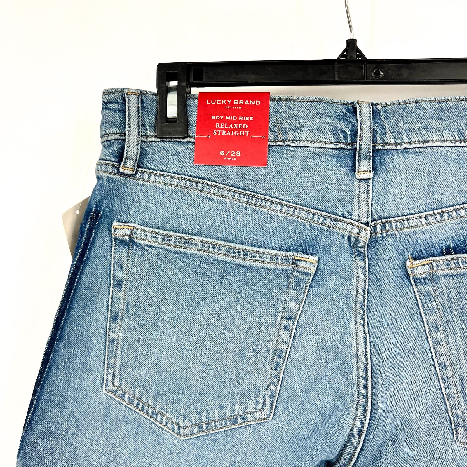 LUCKY BRAND Women's Patched Boy Jeans Size 6 28A Blue Button-Fly Mid-Rise NWT