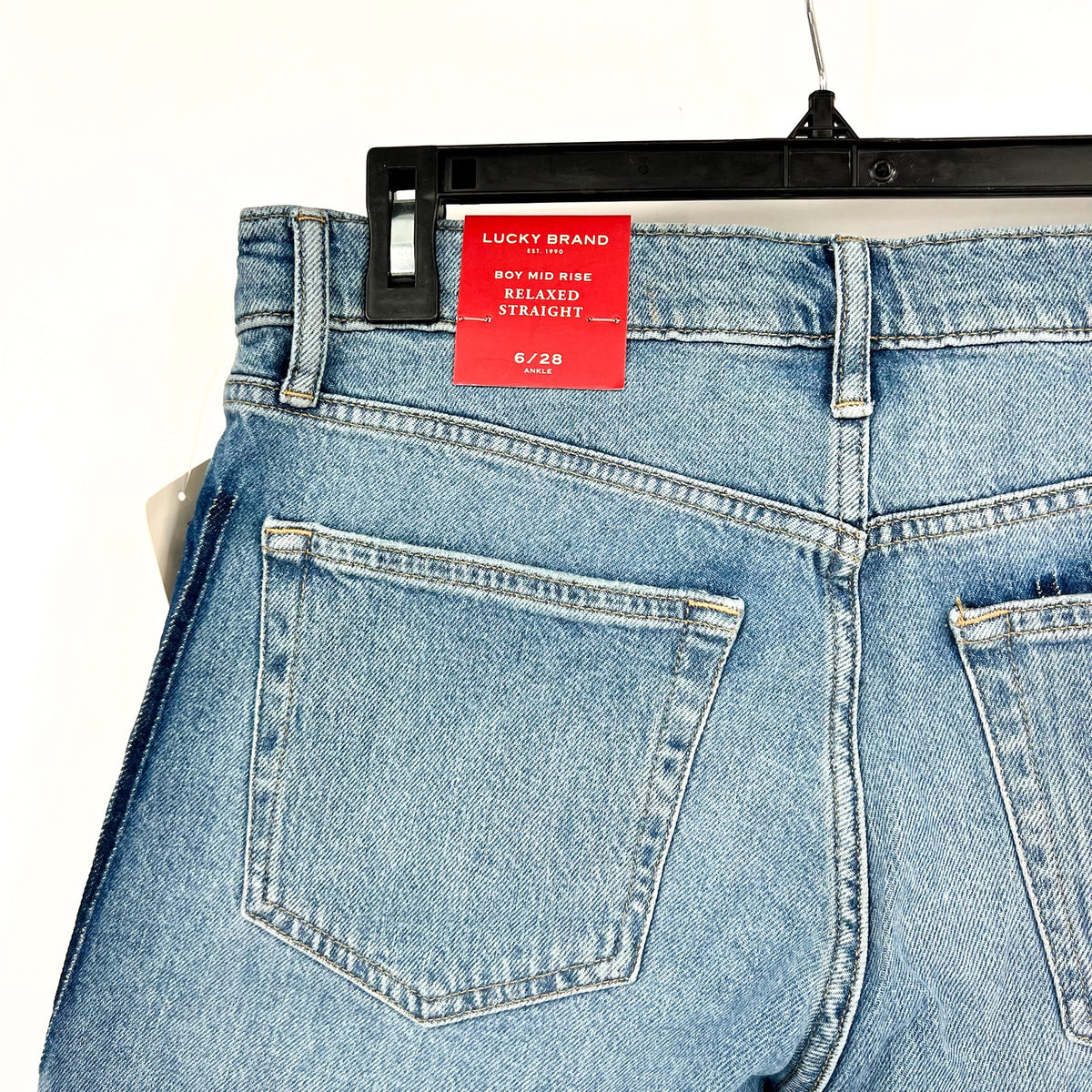 LUCKY BRAND Women's Patched Boy Jeans Size 6 28A Blue Button-Fly Mid-Rise NWT