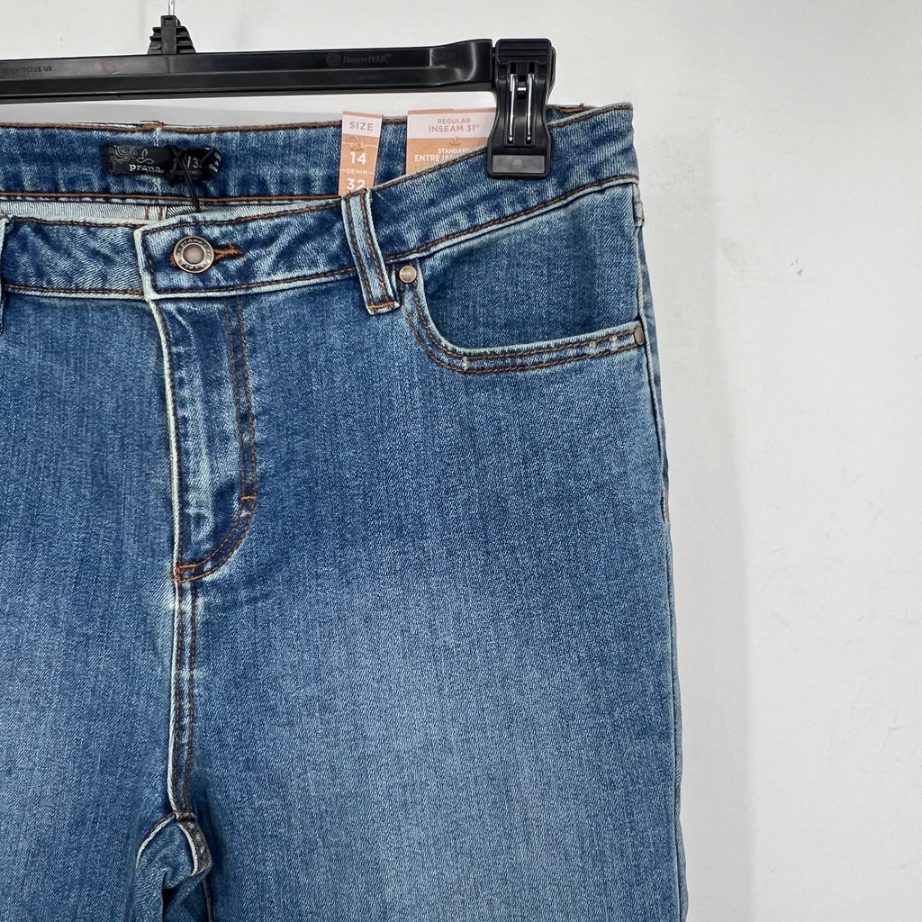 PRANA Womens Sienna Skinny Jeans Size 14 32x31 True Blue Stretch Mid Rise NWT